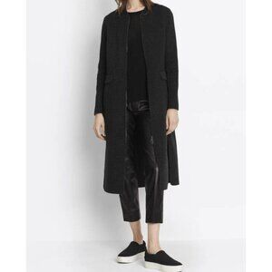 Vince Wool Blend Long Coat Women’s Size L Black Full Zip Side Slits Pockets